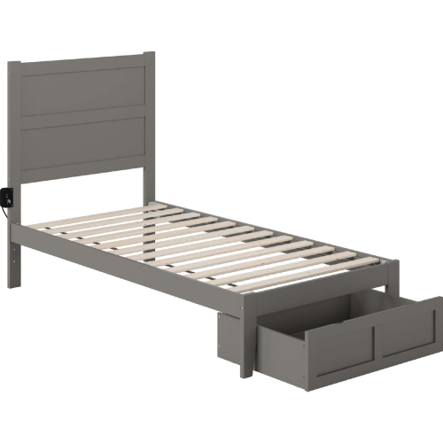 NoHo Twin Bed w/ Foot Drawer in Grey Finish