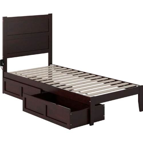 NoHo Twin XL Bed w/ 2 Drawers in Espresso Finish Wood