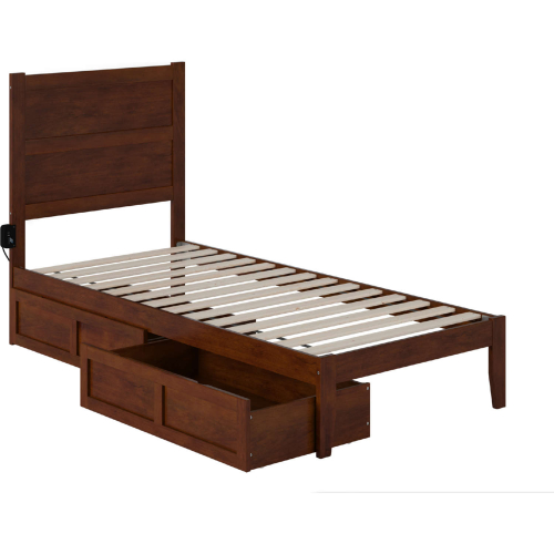 NoHo Twin XL Bed w/ 2 Drawers in Walnut Finish