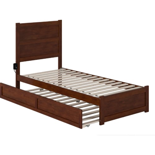 NoHo Twin XL Bed w/ Footboard & Twin XL Trundle in Walnut Finish