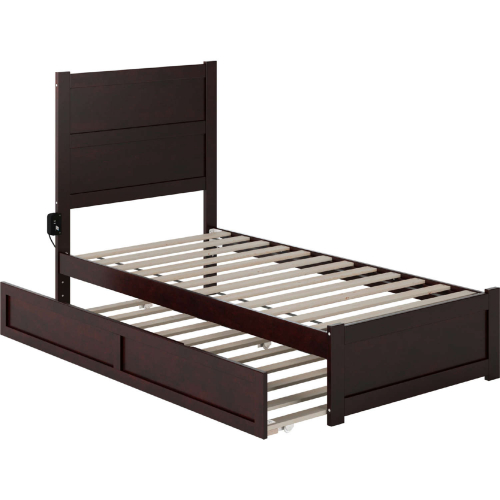 NoHo Twin Bed w/ Footboard & Twin Trundle in Espresso Finish Wood