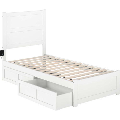 NoHo Twin Bed with Footboard & 2 Drawers in White Finish