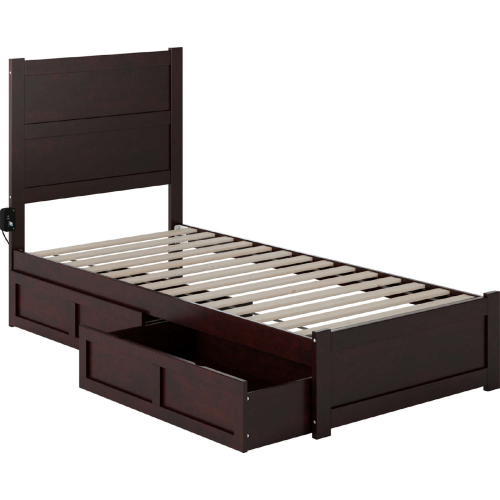 NoHo Twin XL Bed w/ Footboard & 2 Drawers in Espresso Finish Wood