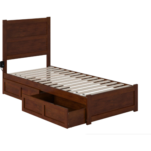 NoHo Twin XL Bed with Footboard & 2 Drawers in Walnut Finish