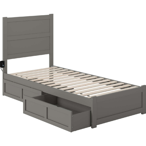 NoHo Twin XL Bed with Footboard & 2 Drawers in Grey Finish