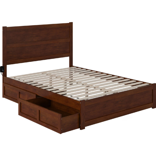 NoHo Queen Bed w/ Footboard & 2 Drawers in Walnut Finish