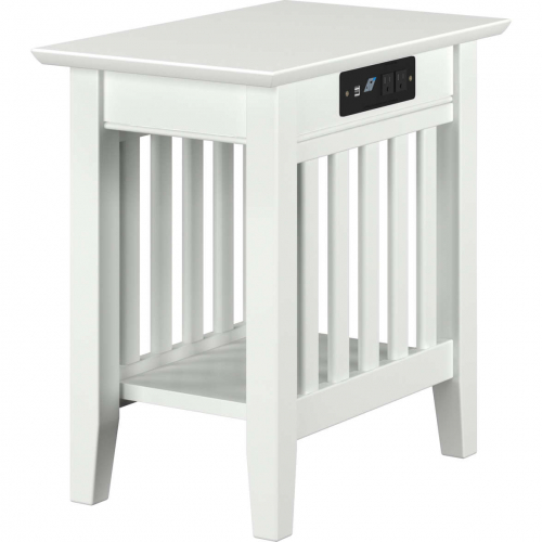 Mission Chair Side Table in White w/ Charger Station