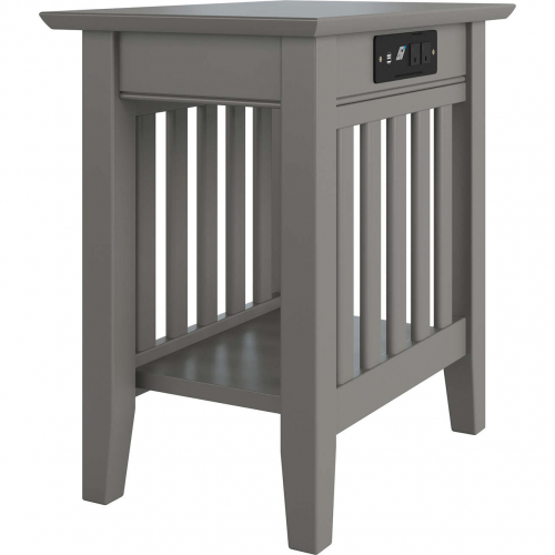 Mission Chair Side Table w/ Charging Station in Grey Wood