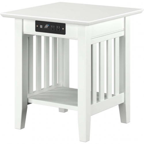 Mission End Table in White w/ Charger Station