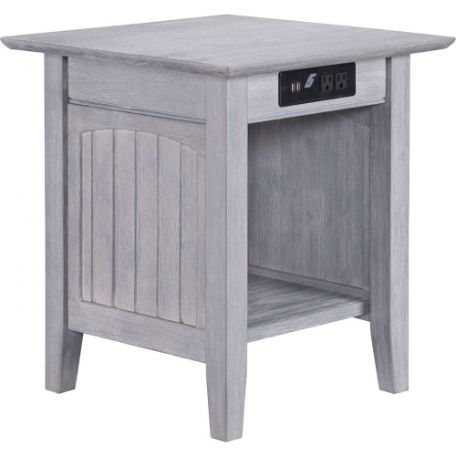 Nantucket End Side Table w/ Charging Station in Driftwood Finish