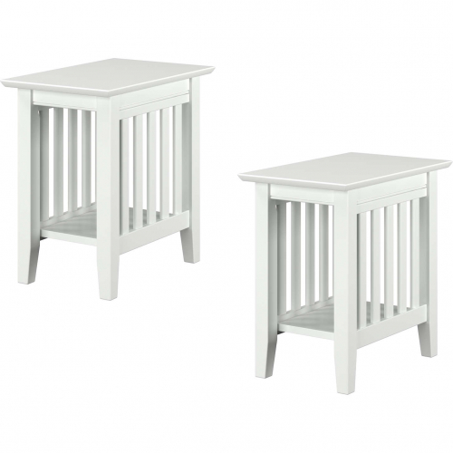 Mission Side Table in White Finish Solid Wood (Set of 2)