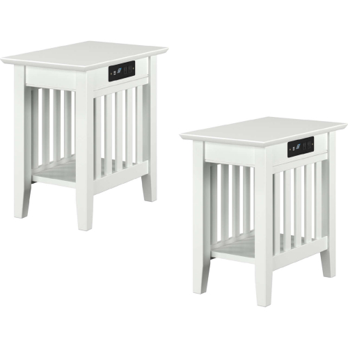 Mission Side Table w/ USB Charger in White Finish Solid Wood (Set of 2)