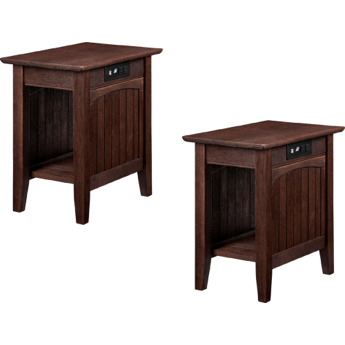 Nantucket Side Table w/ USB Charger in Burnt Amber Finish Solid Wood (Set of 2)