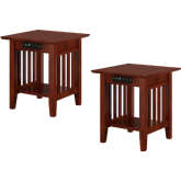 Mission End Table w/ USB Charger in Walnut Finish Solid Wood (Set of 2)