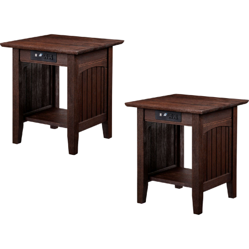 Nantucket End Table w/ USB Charger in Burnt Amber Finish Solid Wood (Set of 2)