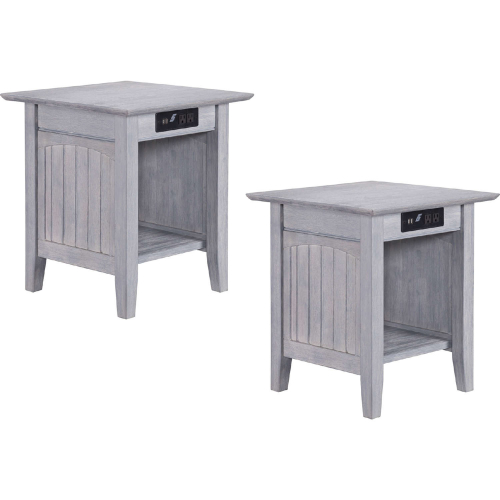 Nantucket End Table w/ USB Charger in Driftwood Finish Solid Wood (Set of 2)