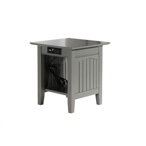 Nantucket End Table w/ USB Charger in Grey Finish Solid Wood (Set of 2)