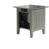 Nantucket End Table w/ USB Charger in Grey Finish Solid Wood (Set of 2)