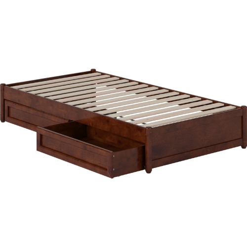 Barcelona Twin Panel Platform Bed w/ Drawers in Walnut Finish