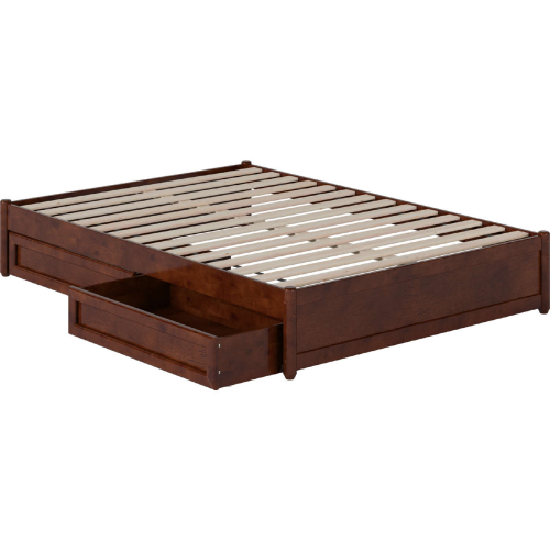 Barcelona Full Panel Platform Bed w/ Drawers in Walnut Finish