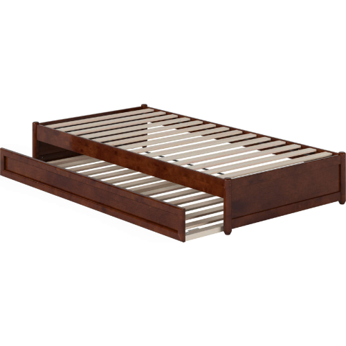 Barcelona Twin XL Panel Platform Bed w/ Twin XL Trundle in Walnut Finish