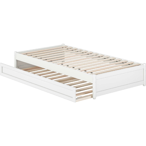 Barcelona Twin Panel Platform Bed w/ Twin Trundle in White