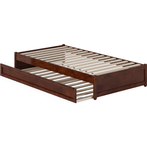 Barcelona Twin Panel Platform Bed w/ Twin Trundle in Walnut Finish