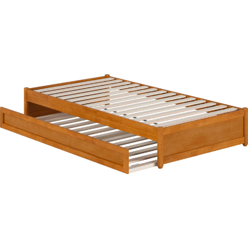 Barcelona Twin Panel Platform Bed w/ Twin Trundle in Light Toffee