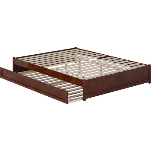 Barcelona Queen Panel Platform Bed w/ Twin XL Trundle in Walnut Finish