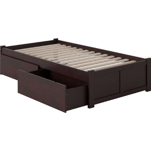 Concord Twin XL Bed with Flat Panel Footboard & 2 Under Bed Drawers in Espresso