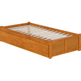 Concord Twin XL Platform Bed w/ Footboard & 2 Drawers in Light Toffee Finish Wood