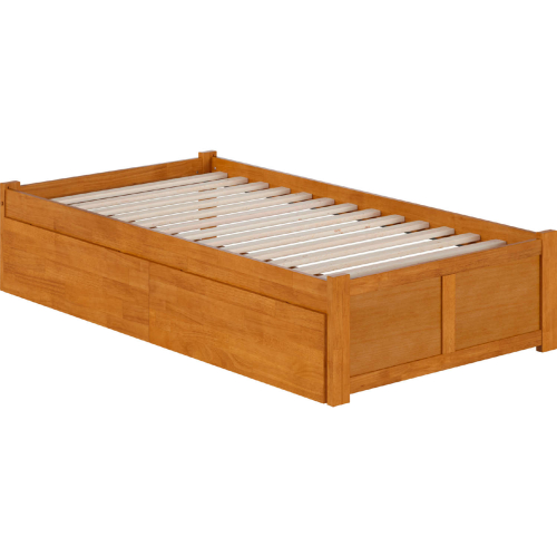 Concord Twin Platform Bed w/ Footboard & 2 Drawers in Light Toffee Finish Wood