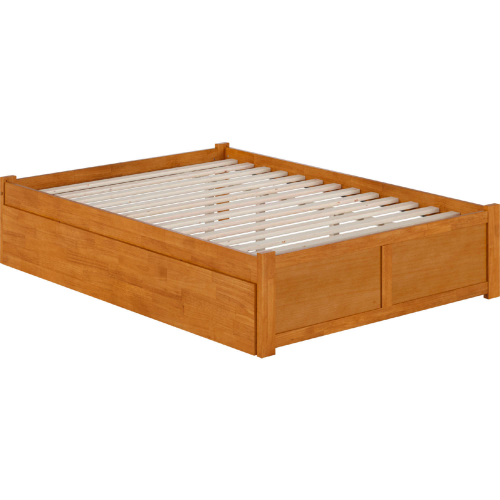 Concord Full Platform Bed w/ Footboard & Twin Trundle in Light Toffee Finish Wood