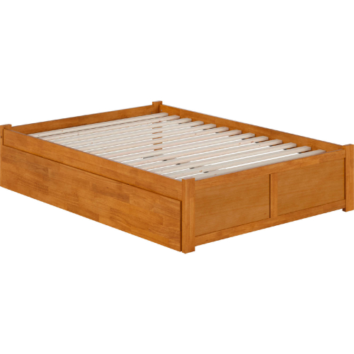 Concord Full Platform Bed w/ Footboard & Full Trundle in Light Toffee Finish Wood