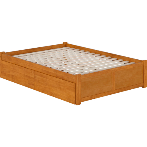 Concord Full Platform Bed w/ Footboard & 2 Drawers in Light Toffee Finish Wood