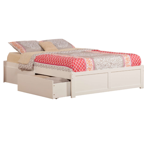 Concord Queen Bed w/ Flat Panel Footboard & 2 Urban Bed Drawers in White