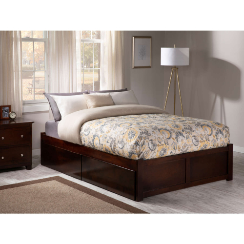 Urban Concord Queen Bed with a Flat Panel Footboard & 2 Urban Bed Drawers in Antique Walnut