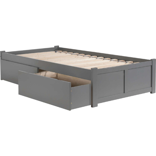 Concord Queen Platform Bed w/ Flat Footboard & 2 Bed Drawers in Atlantic Grey