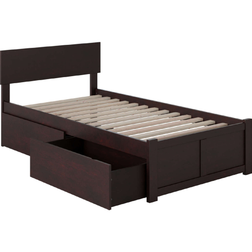 Orlando Twin XL Bed w/ Flat Panel Footboard & 2 Urban Bed Drawers in Espresso