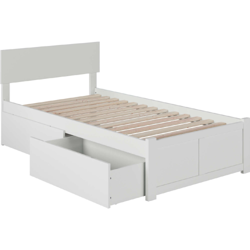 Orlando Twin XL Bed w/ Flat Panel Footboard & 2 Urban Bed Drawers in White