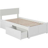 Orlando Twin XL Bed w/ Flat Panel Footboard & 2 Urban Bed Drawers in White