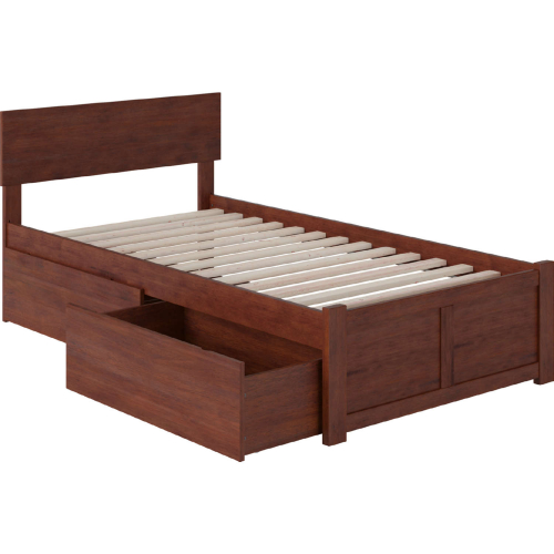 Orlando Twin XL Bed w/ Flat Panel Footboard & 2 Urban Bed Drawers in Walnut