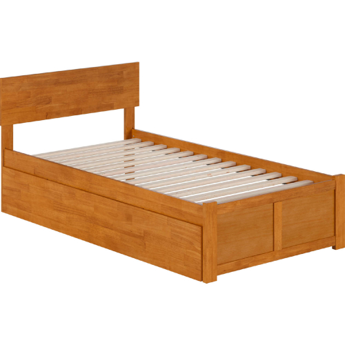 Orlando Twin Platform Bed w/ Footboard, Twin Trundle & Charging in Light Toffee