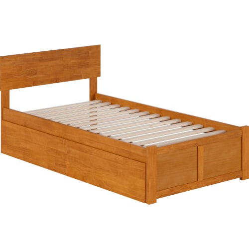 Orlando Twin Platform Bed w/ Footboard, 2 Drawers & Charging in Light Toffee