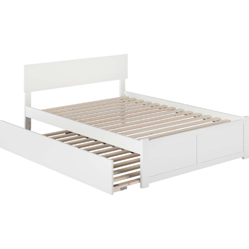 Orlando Full Bed w/ Flat Panel Footboard & Urban Trundle in White