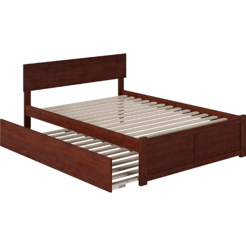 Orlando Full Bed w/ Flat Panel Footboard & Urban Trundle in Antique Walnut