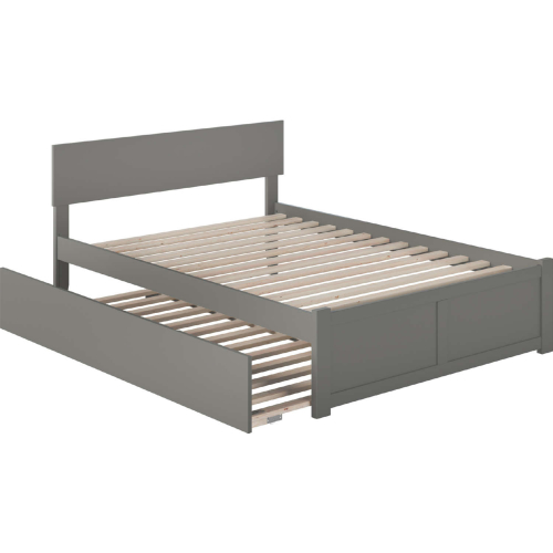 Orlando Full Platform Bed w/ Flat Panel Footboard & Trundle in Atlantic Grey