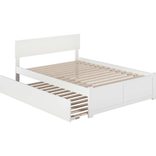 Orlando Full Platform Bed w/ Flat Panel Foot Board & Full Urban Trundle in White