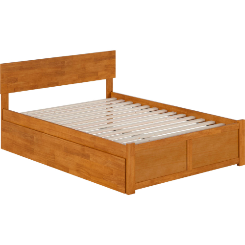 Orlando Full Platform Bed w/ Footboard, Full Trundle & Charging in Light Toffee