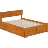 Orlando Full Platform Bed w/ Footboard, Full Trundle & Charging in Light Toffee